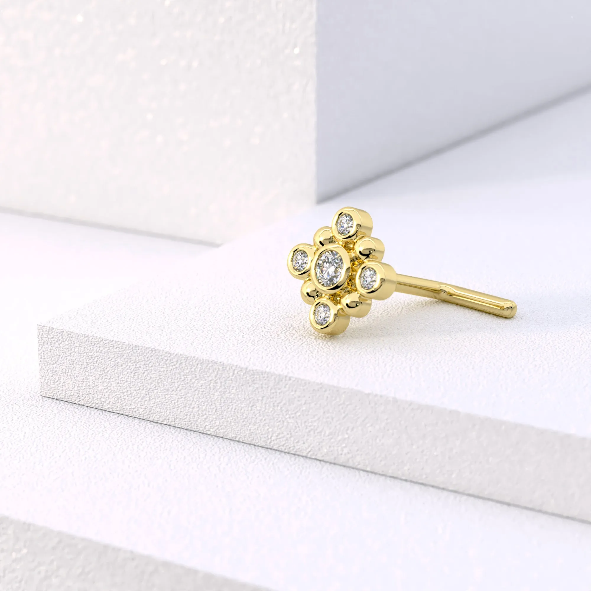 14K Gold Diamond Square Nose Stud