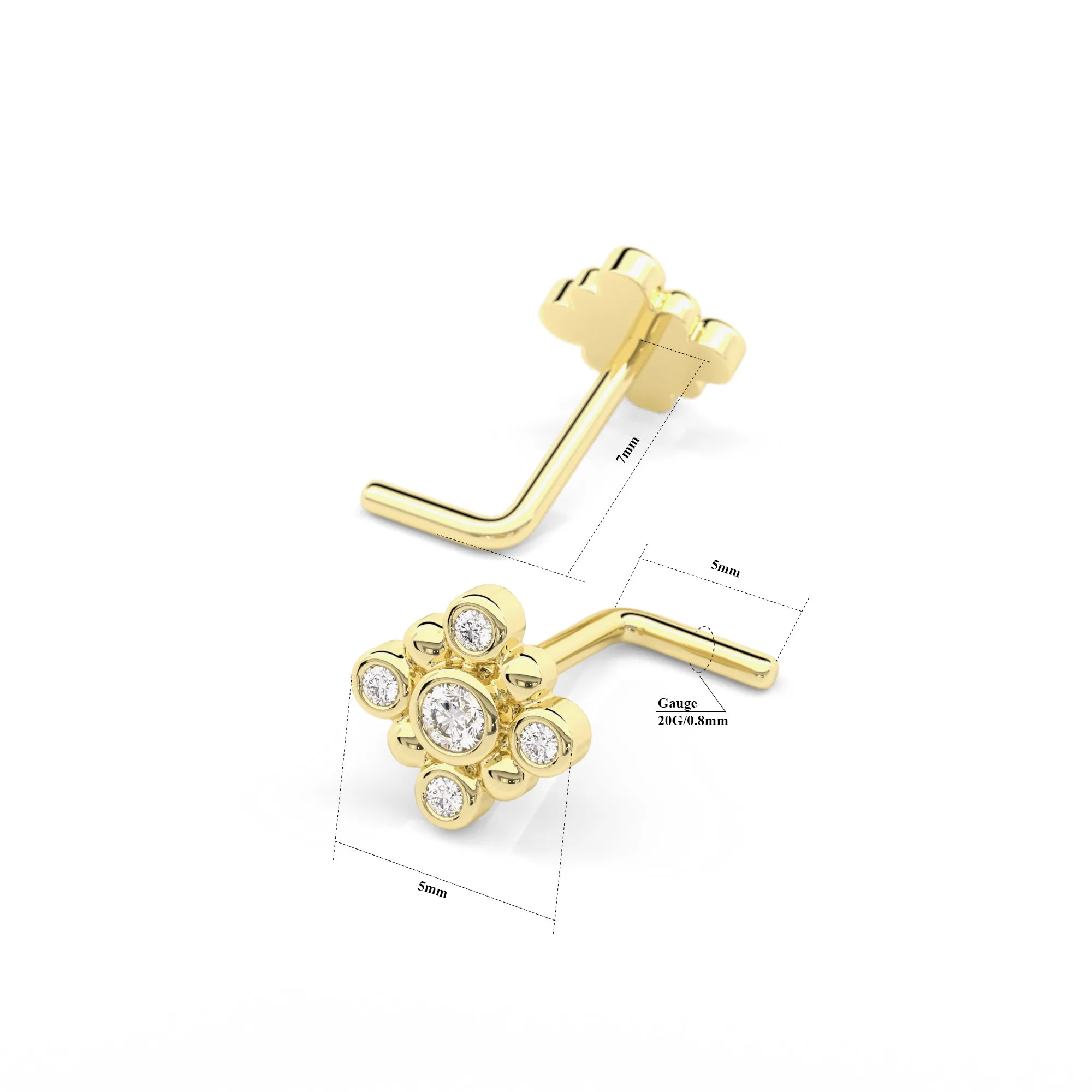 14K Gold Diamond Square Nose Stud