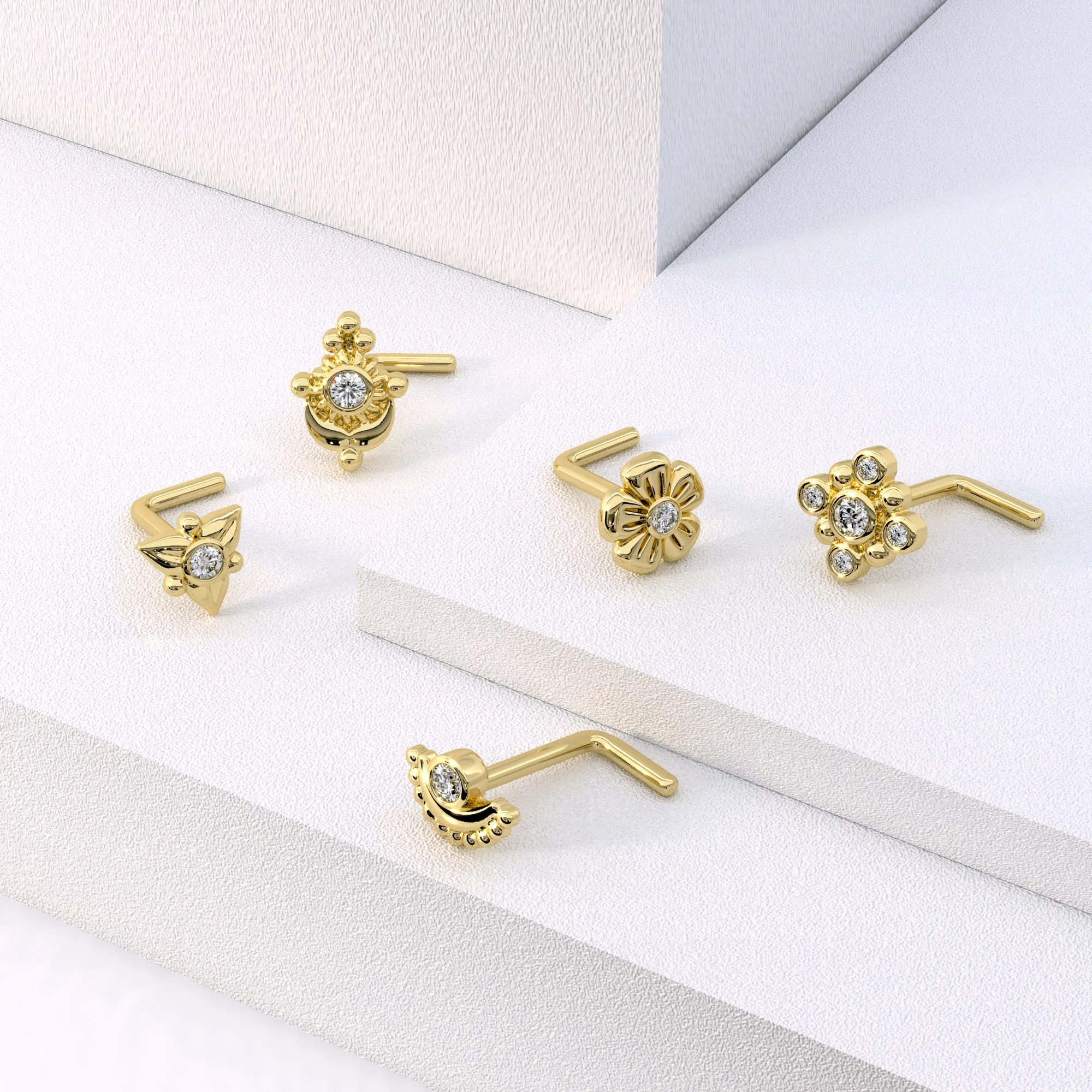 14K Gold Diamond Square Nose Stud