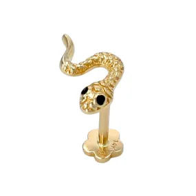 14K Yellow gold solid snake black onyx eye  nose piercing-4444