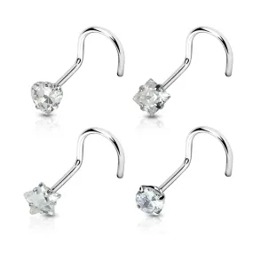 4 Pcs Value Pack of Assorted Clear Prong Set CZ Gem 316L Surgical Steel WildKlass Nose Screw