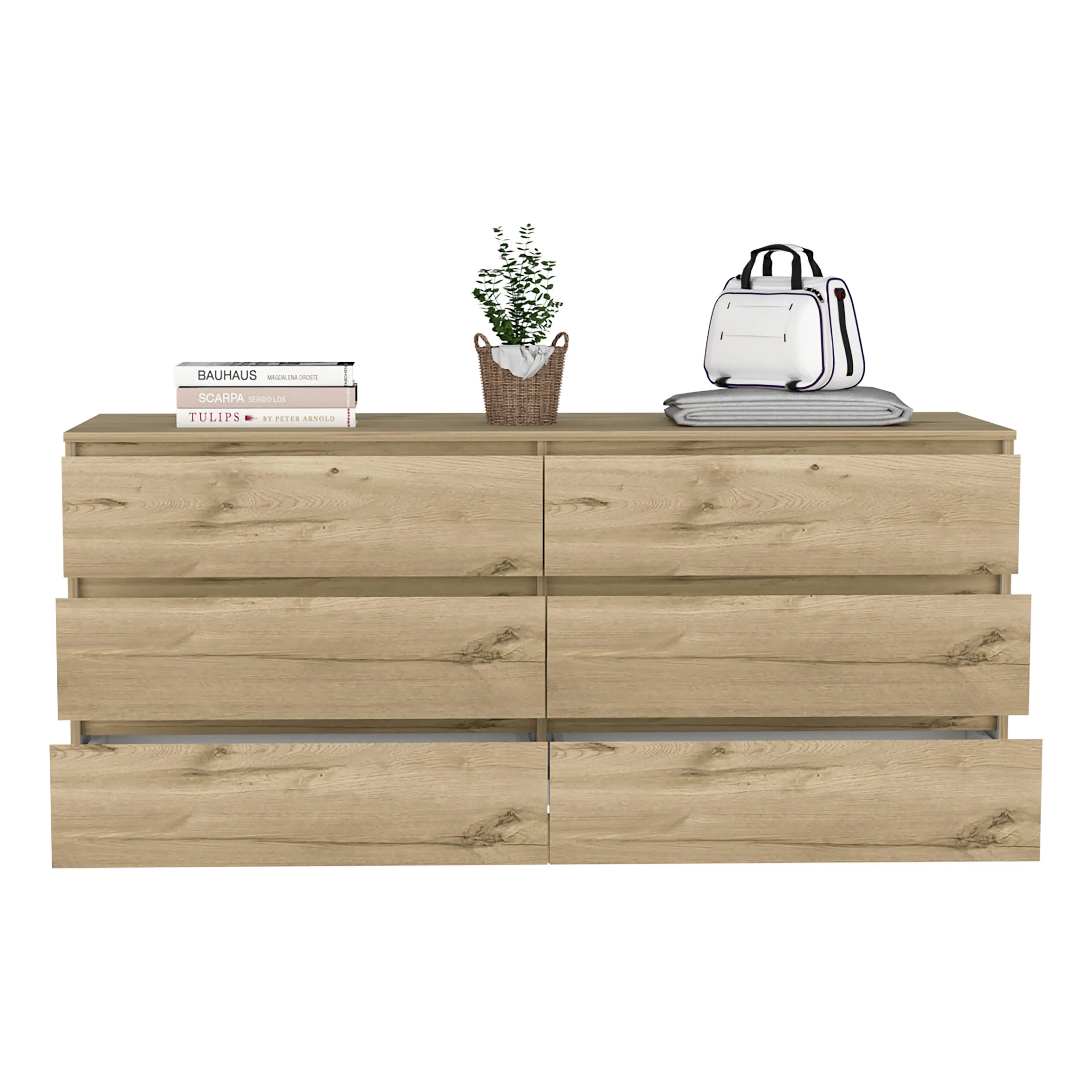 6 Drawer Double Dresser Tronx Superior Top Light Oak/White