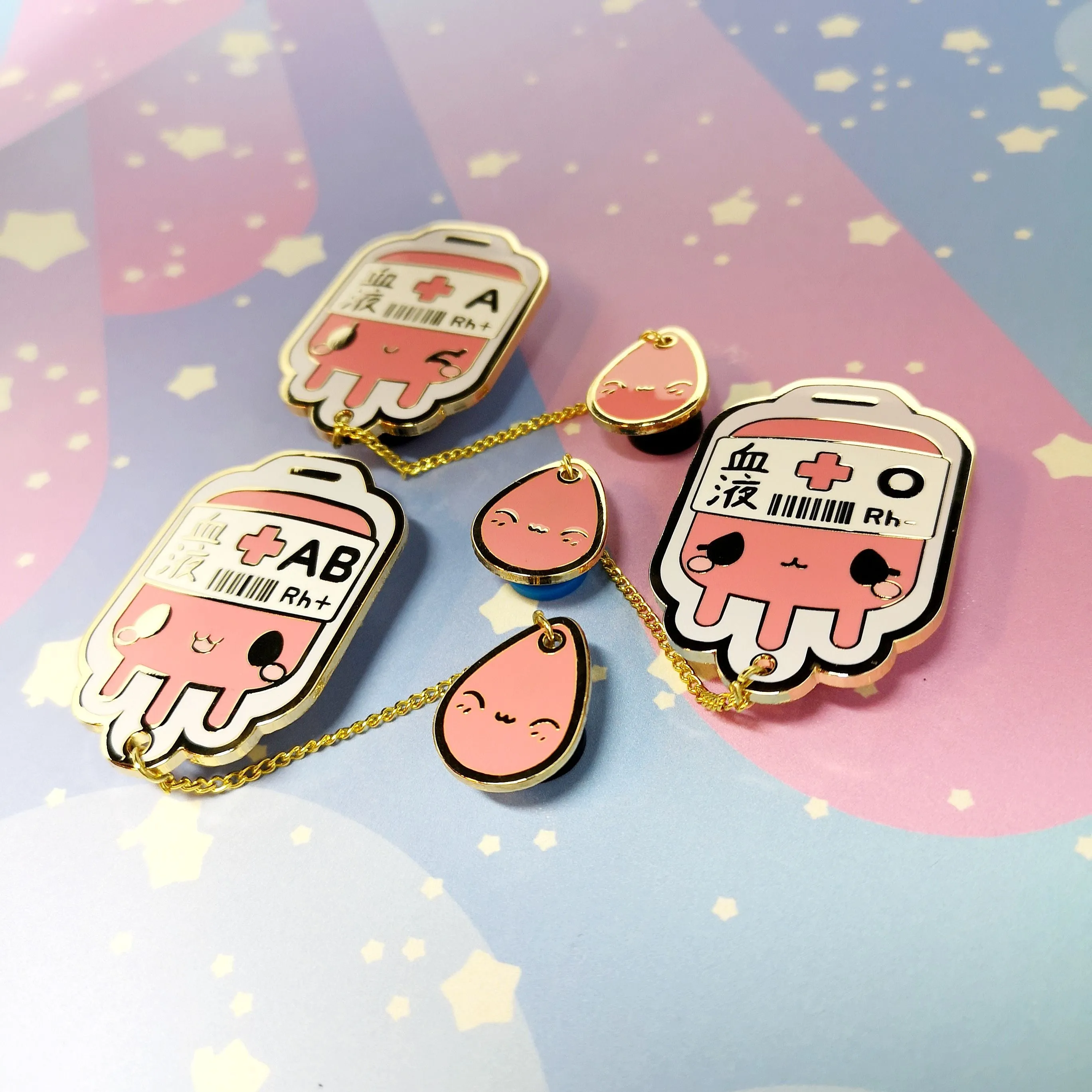 A  Positive Blood Bag-- Hard Enamel Collar Pin -- Kawaii Medical Pins Series