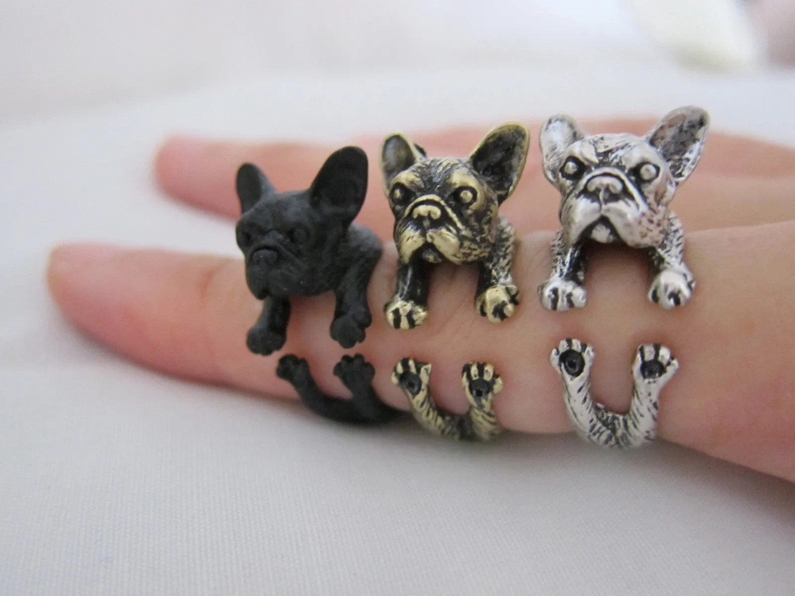 Animal French Bulldog Ring (available in 3 colors); Unique Realistic Frenchie Dog; French Bullie Ring;