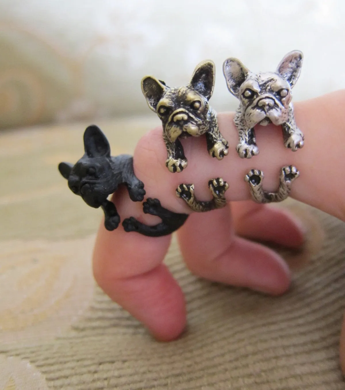 Animal French Bulldog Ring (available in 3 colors); Unique Realistic Frenchie Dog; French Bullie Ring;