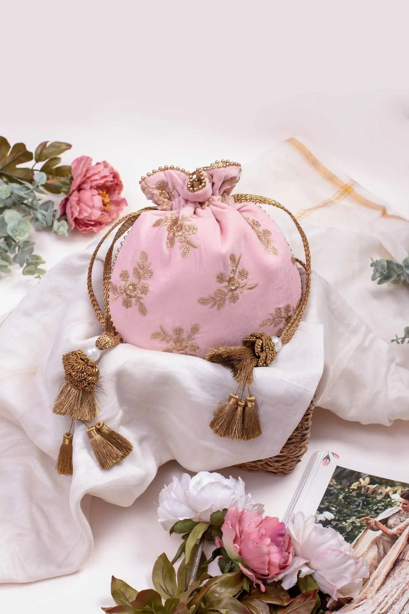 Baby pink velvet potli