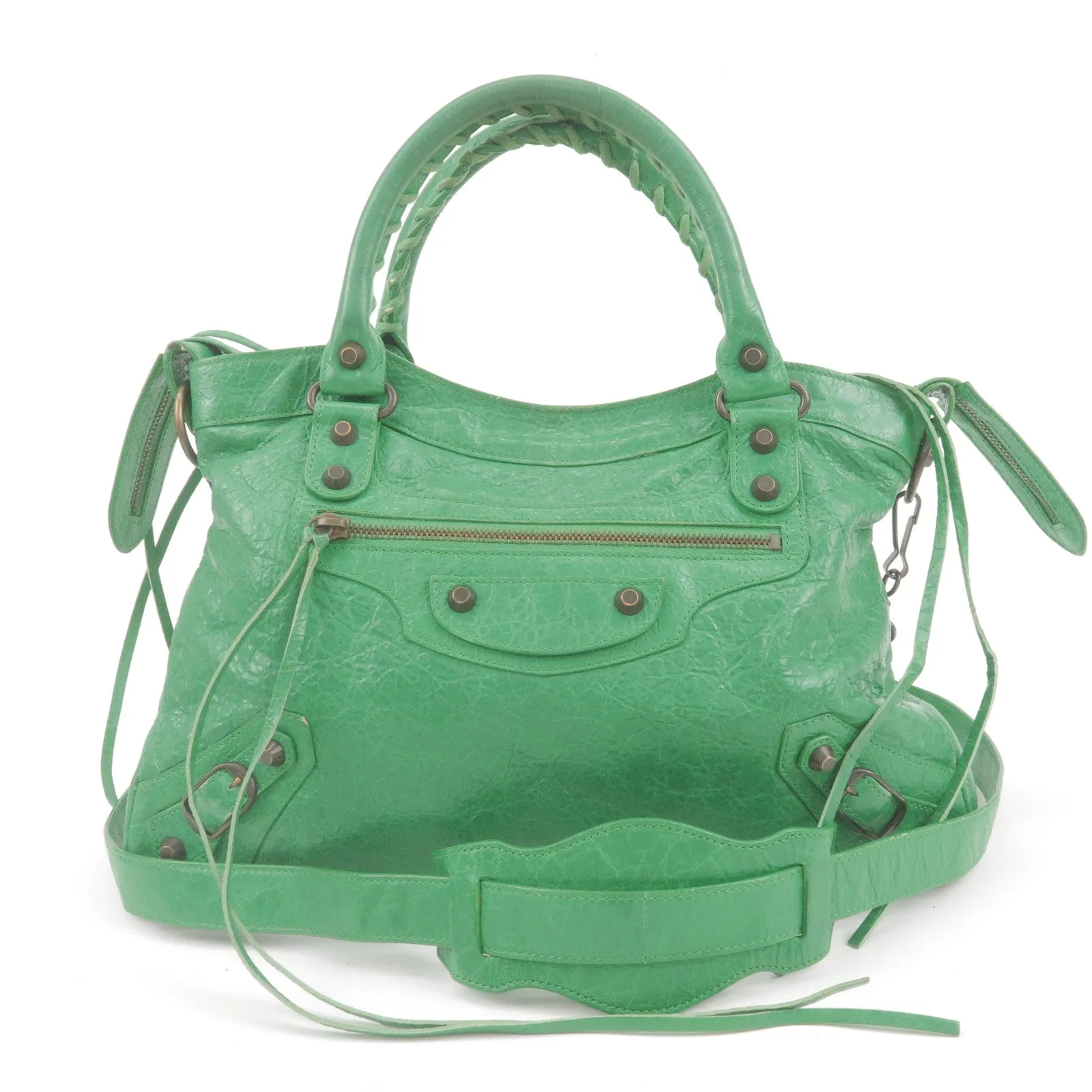 BALENCIAGA The Town Leather 2Way Hand Bag Green 240579