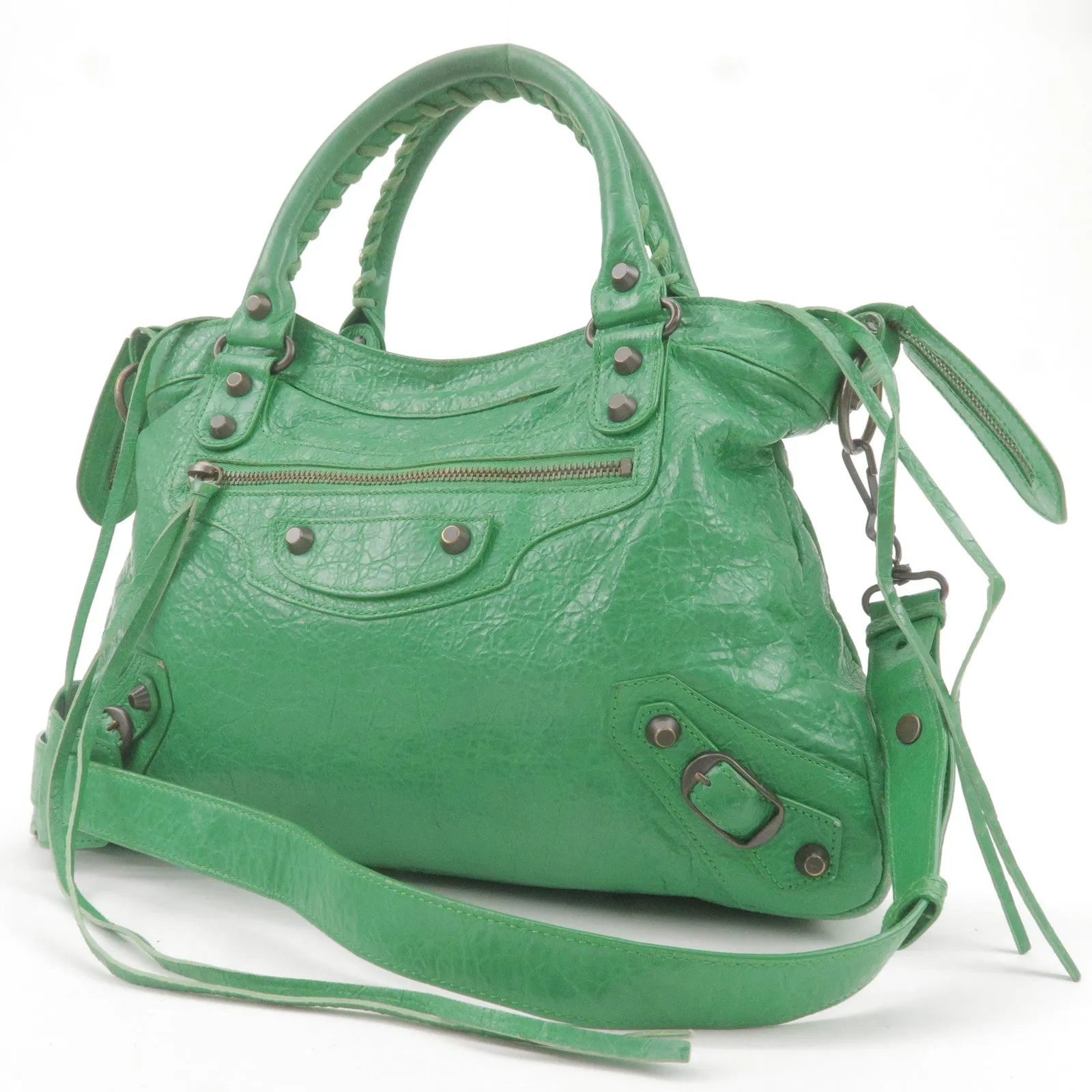 BALENCIAGA The Town Leather 2Way Hand Bag Green 240579