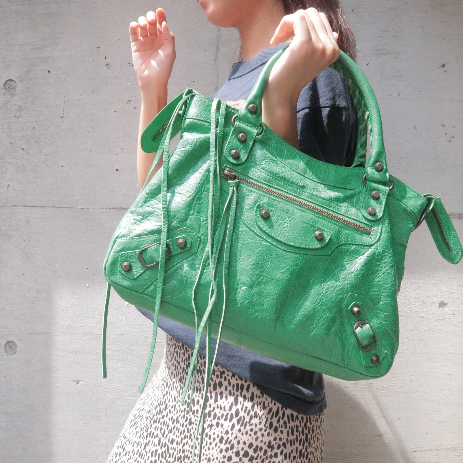 BALENCIAGA The Town Leather 2Way Hand Bag Green 240579