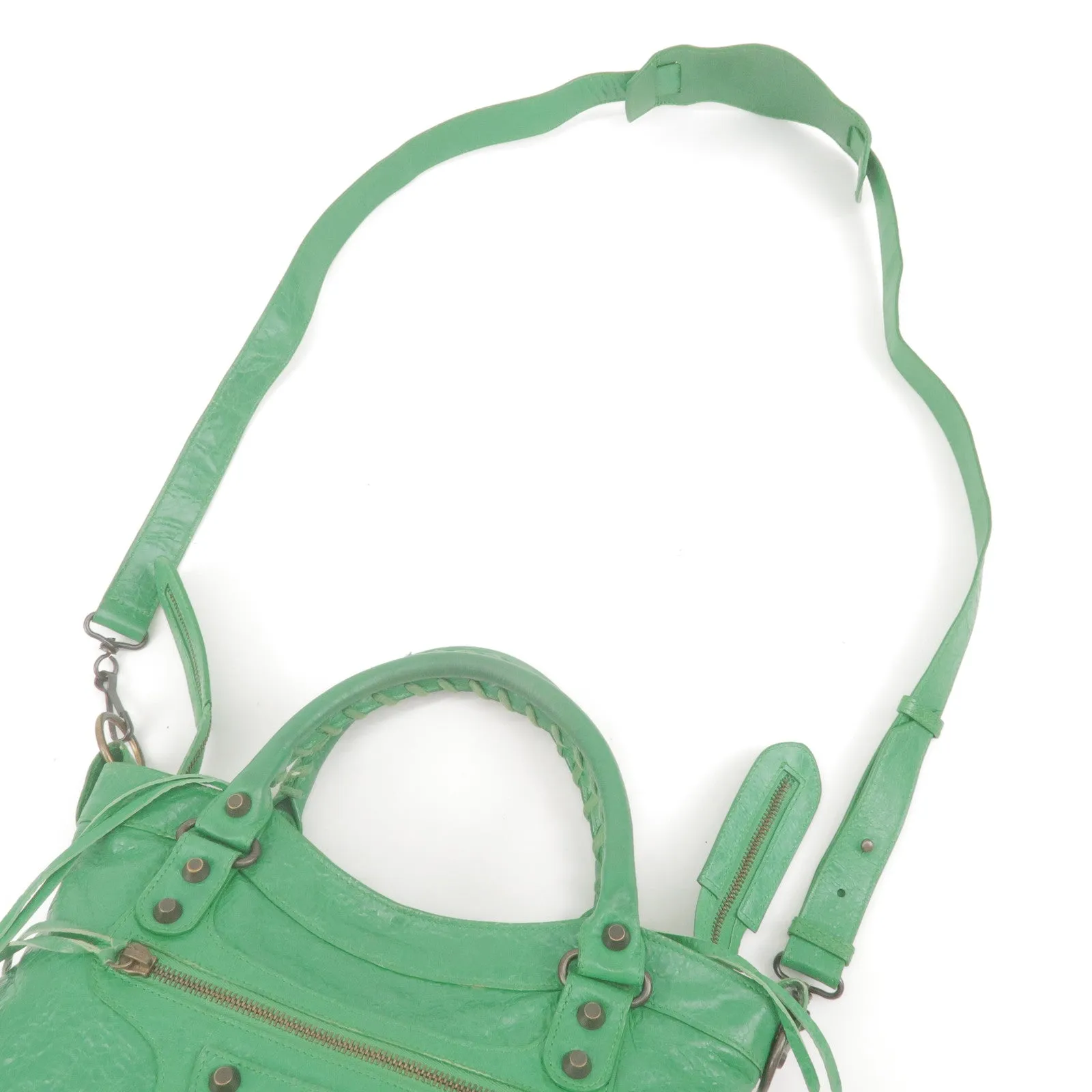 BALENCIAGA The Town Leather 2Way Hand Bag Green 240579