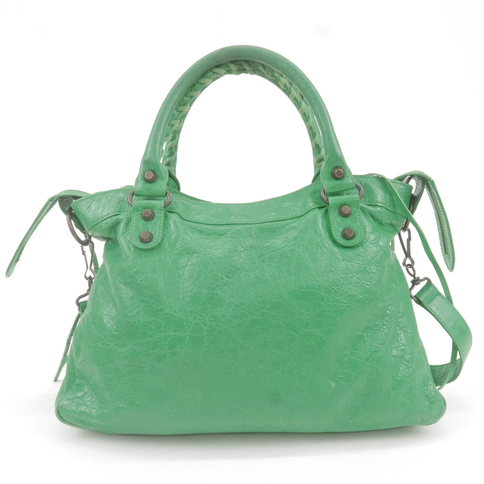 BALENCIAGA The Town Leather 2Way Hand Bag Green 240579