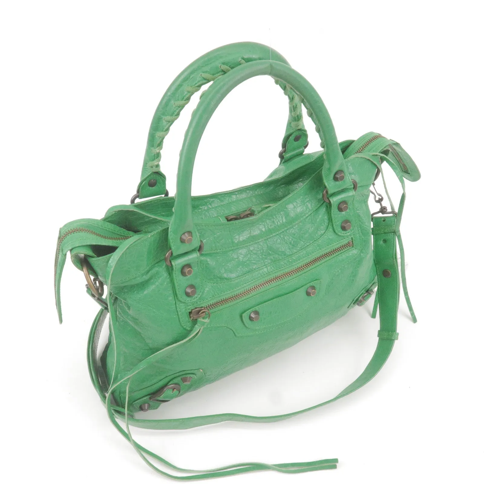 BALENCIAGA The Town Leather 2Way Hand Bag Green 240579