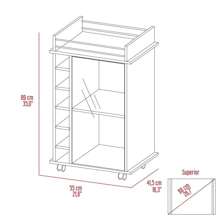 Bar Cart Baltimore 2-Tier Cabinet with Glass Door 6 Wine Cubbies Light Oak