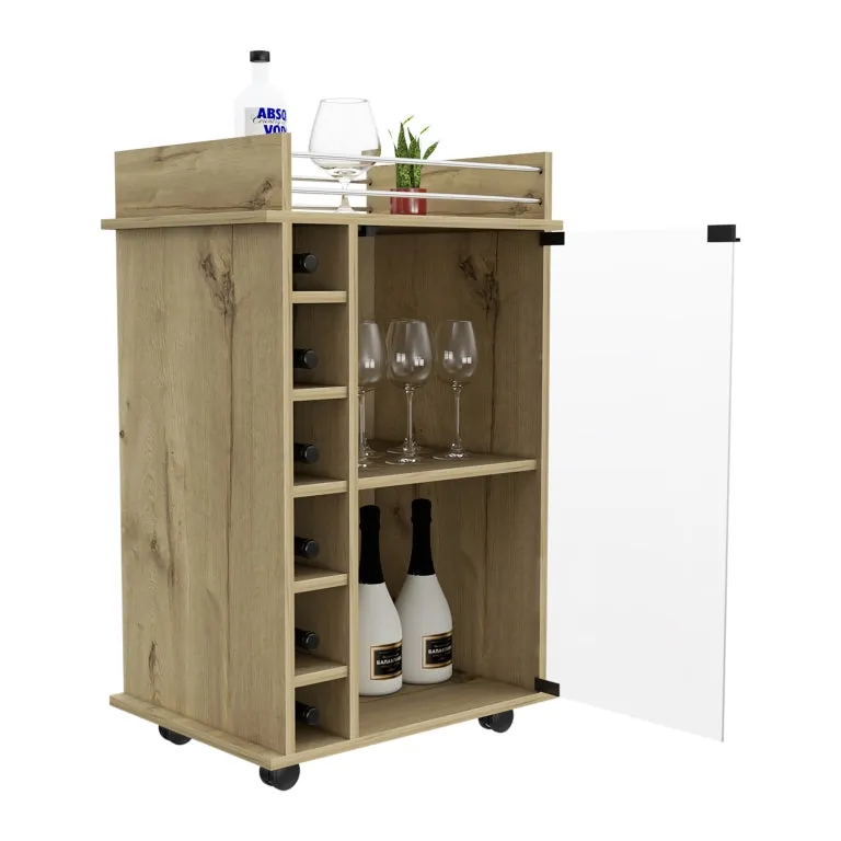 Bar Cart Baltimore 2-Tier Cabinet with Glass Door 6 Wine Cubbies Light Oak