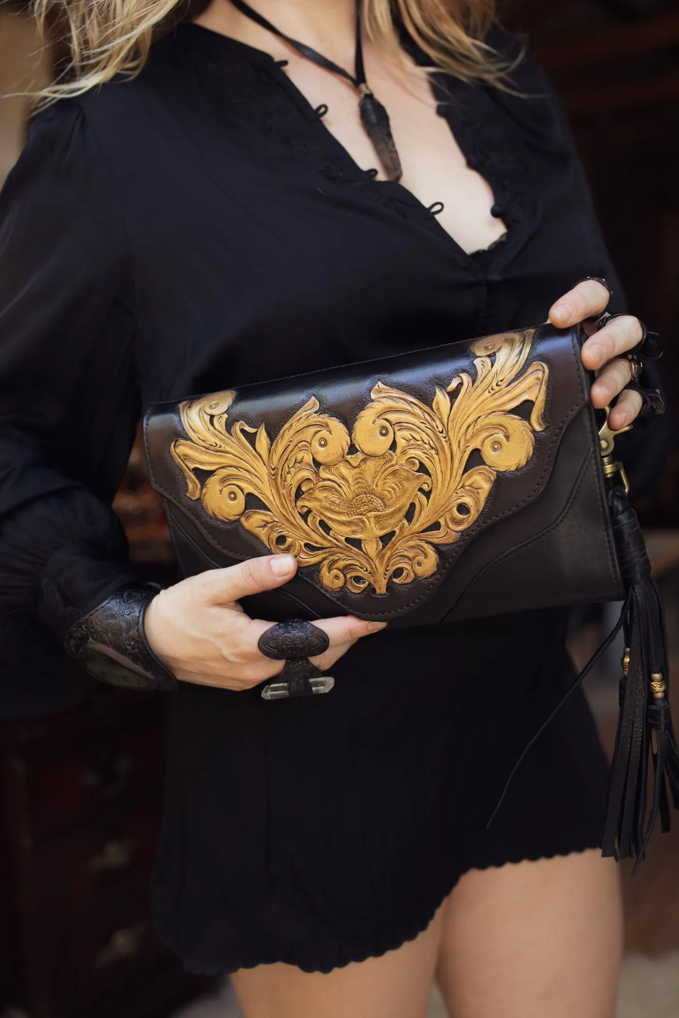 Black & Gold Secret Garden Clutch