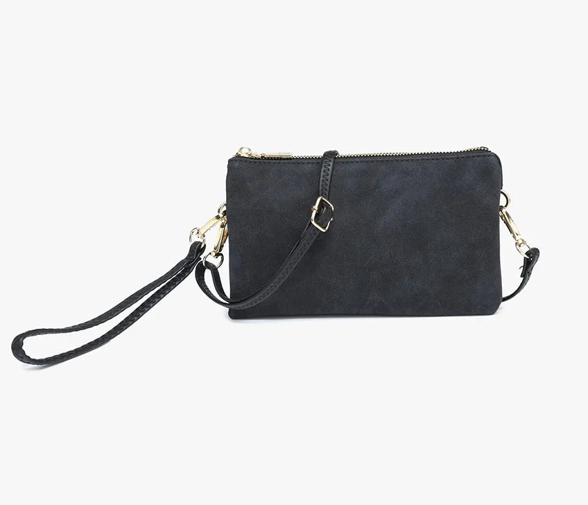 Black Suede All The Pockets Crossbody Wristlet