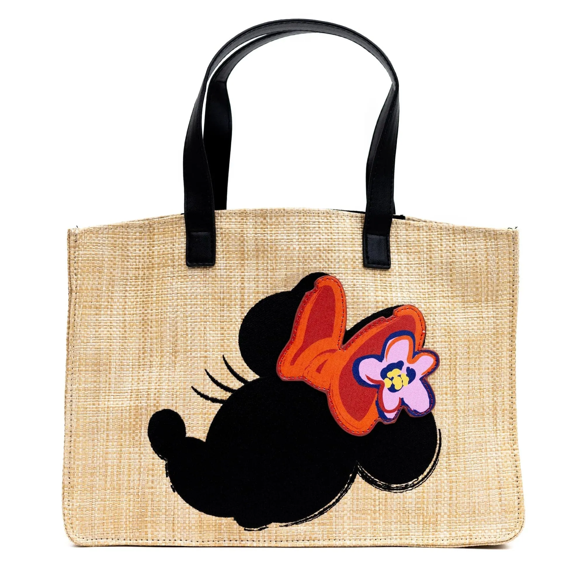 Buckle Down Minnie Mouse Raffia Straw Embroidered Tote Bag