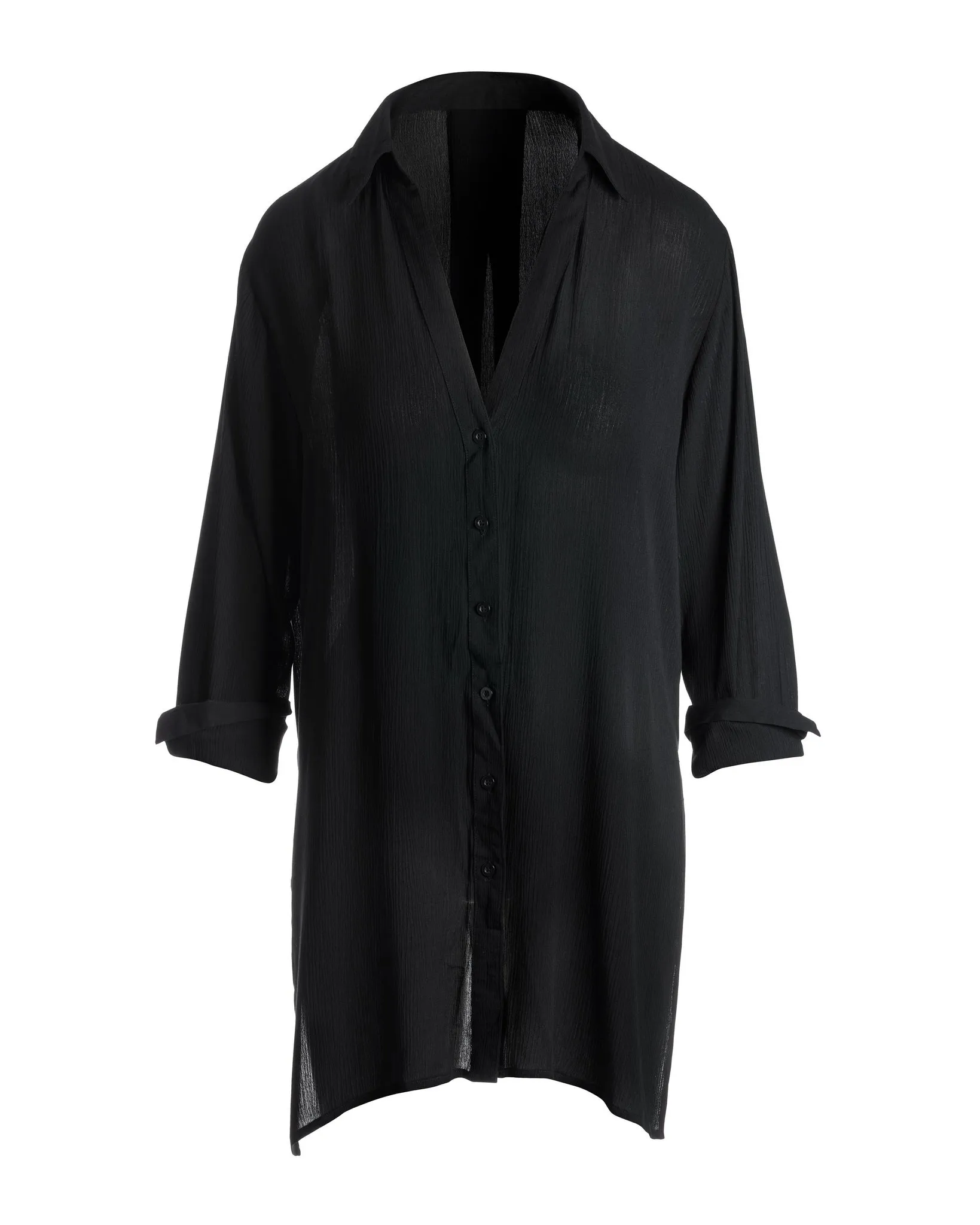 Button Up Versatile Shirt Cover Up Black