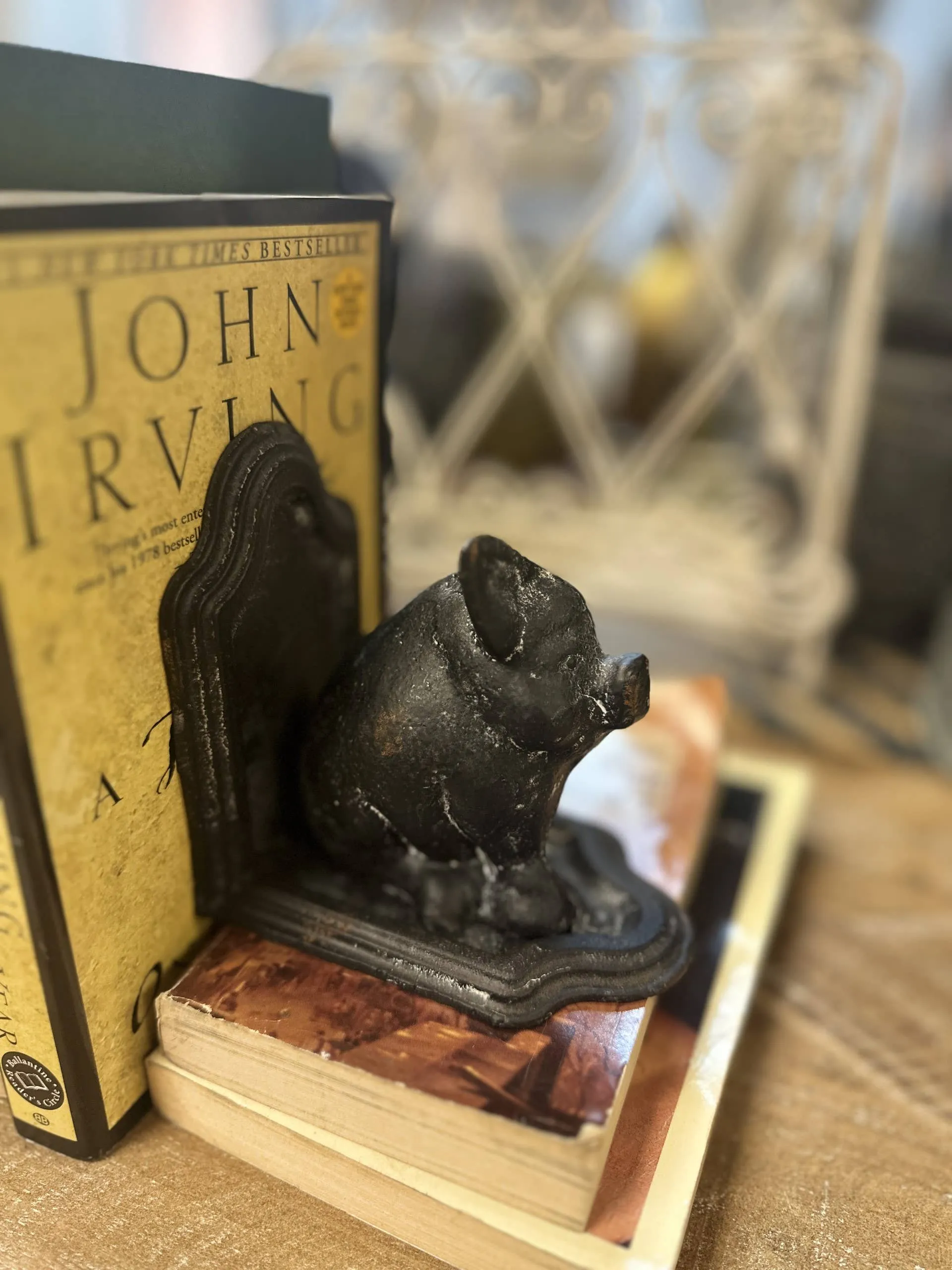 Cast Iron Pig Bookend in Black Rustic Finish-Set 2