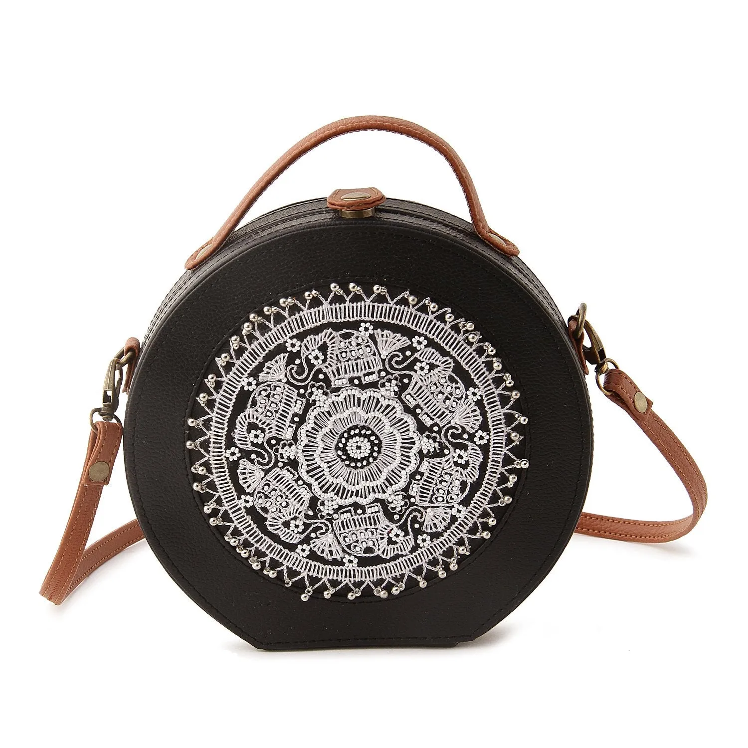 Elephant Mandala Hand Embroidered Sling Bag For Women