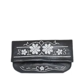 Floral Evening Clutch Bag in Black, Silver