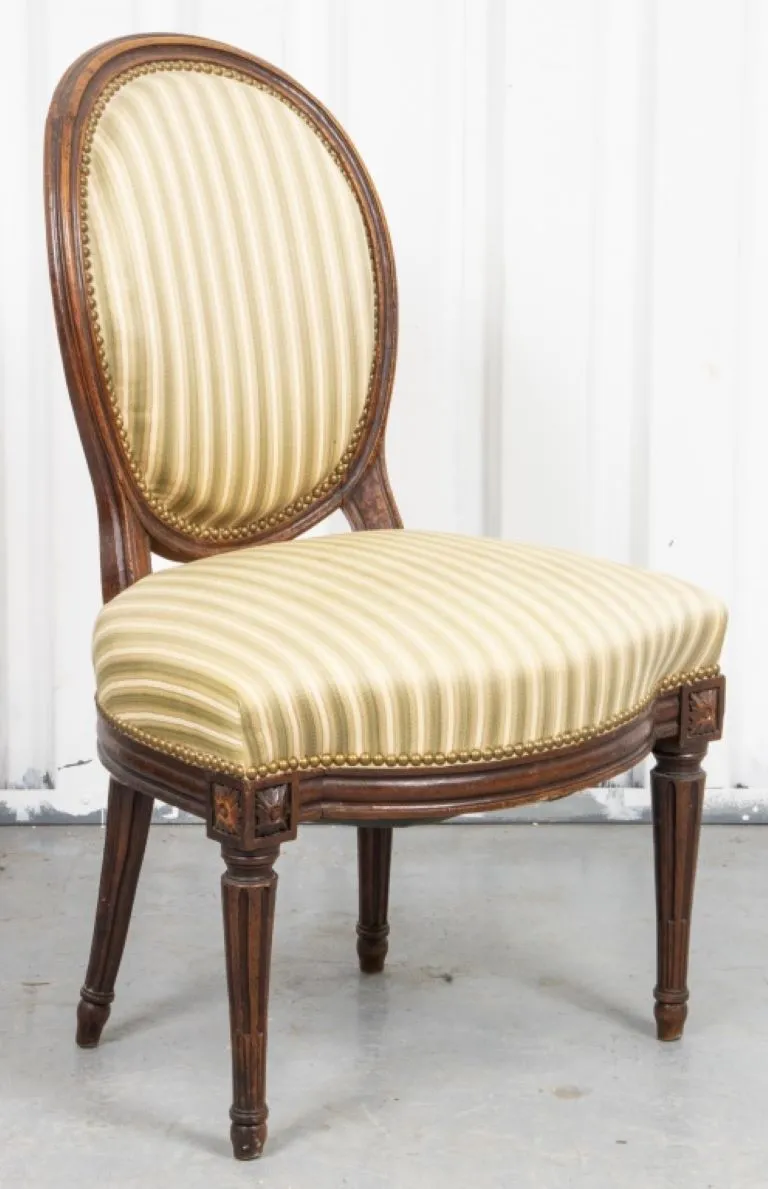 French Louis XVI Manner Side Dining Chairs, Pair