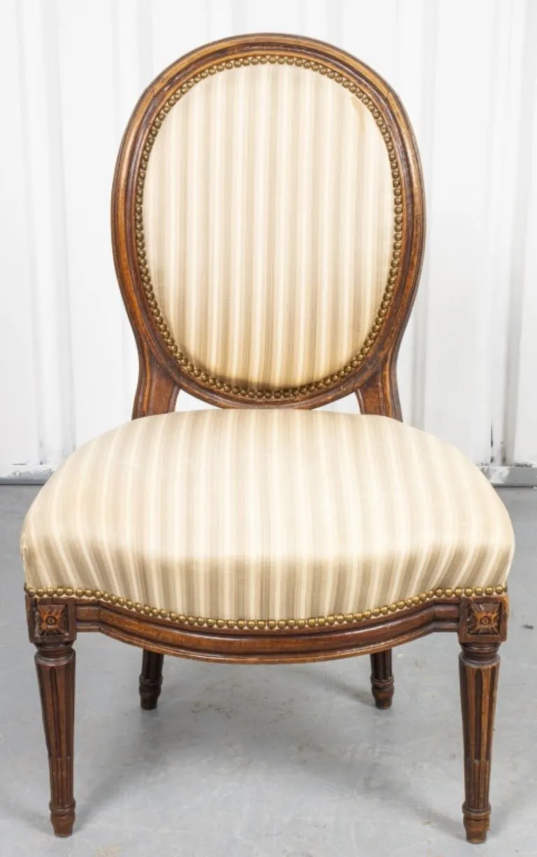 French Louis XVI Manner Side Dining Chairs, Pair