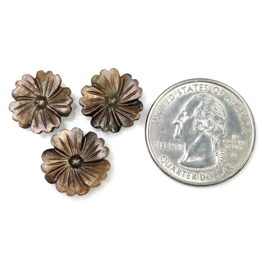 Golden Brown CHOCOLATE Sheen SAPPHIRE Gemstone Carving : 20.40cts Natural Untreated Sapphire Hand Carved FLOWER 14mm - 15mm 3pcs