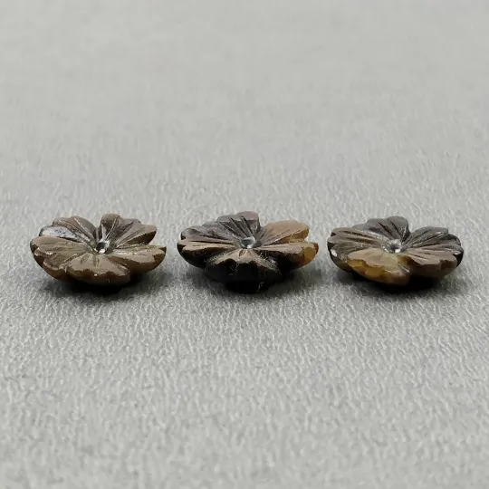 Golden Brown CHOCOLATE Sheen SAPPHIRE Gemstone Carving : 20.40cts Natural Untreated Sapphire Hand Carved FLOWER 14mm - 15mm 3pcs