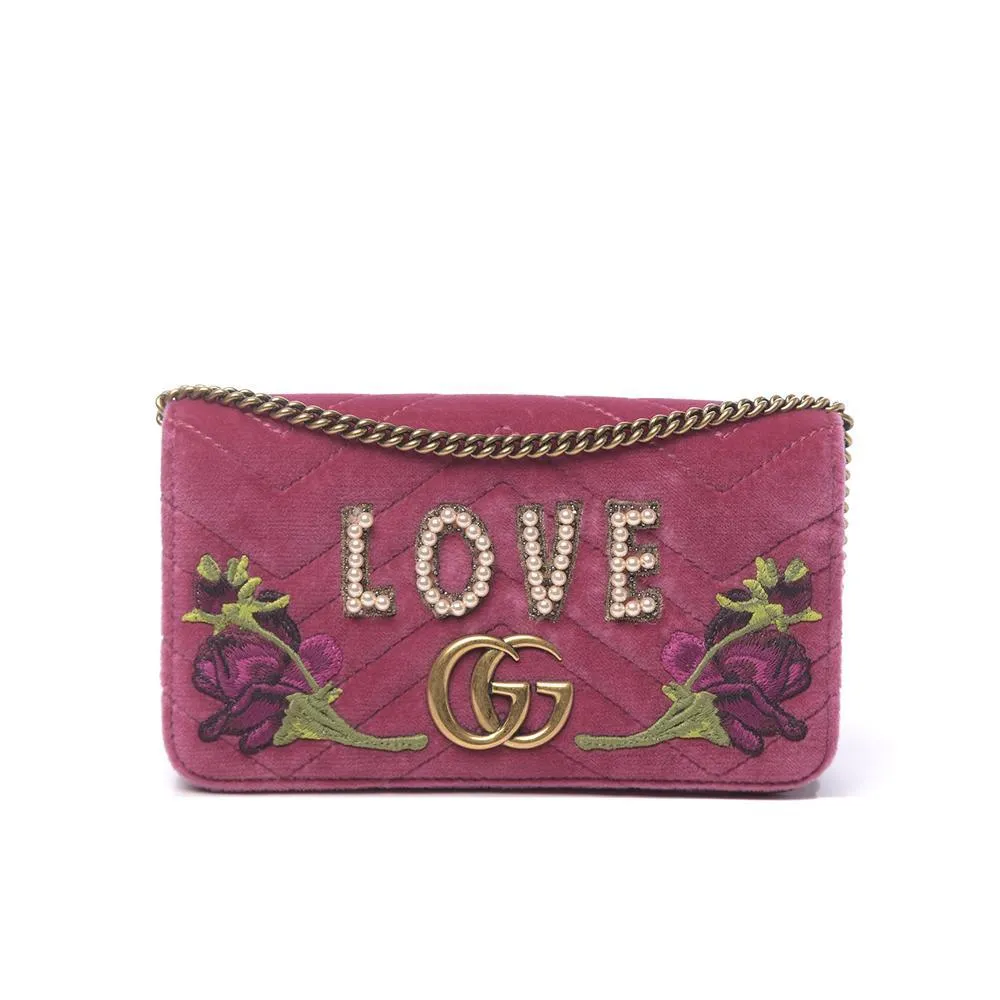 Gucci 488426 2149 Women's Raspberry Pink Velvet Mini Clutch Bag (GG2065)