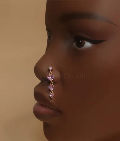 Harmony Dangle Chain Heart Gem Nose Stud Piercing