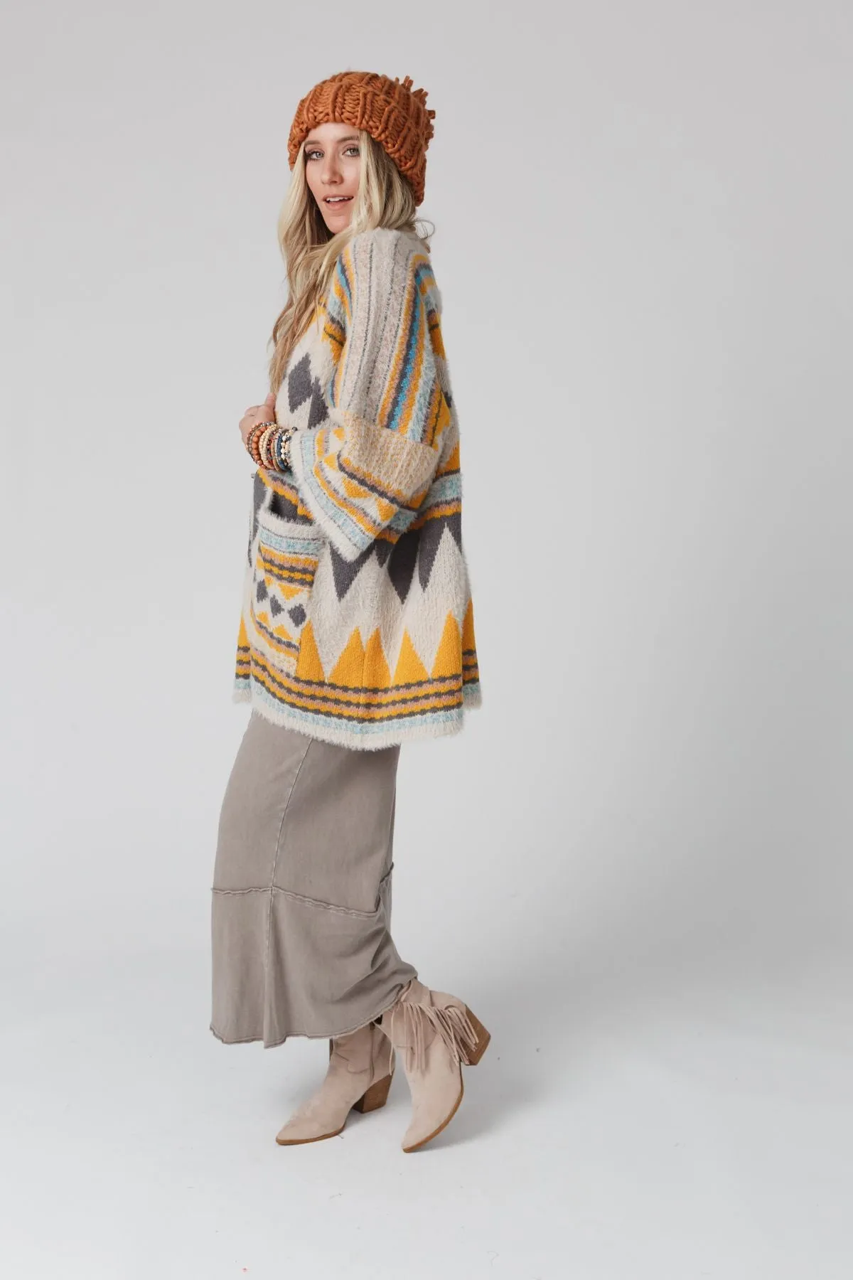 Keep It Up Oversized Cardigan - Mustard