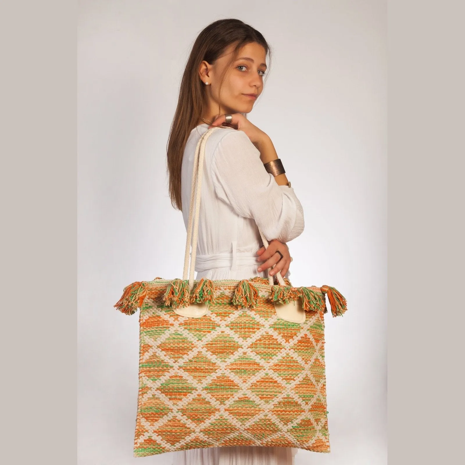 Kilim Horizontal Shopping Bag - Orange