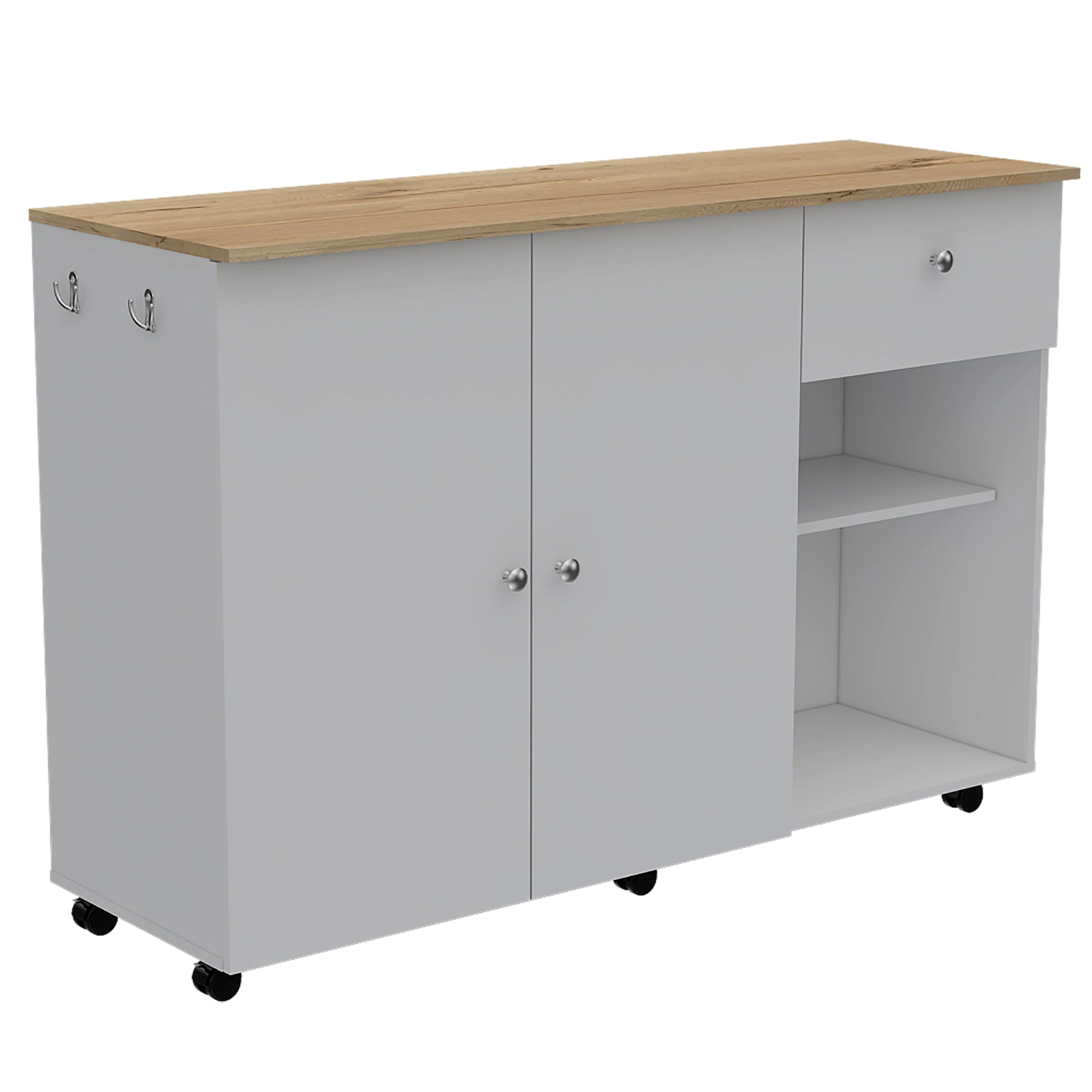 Kitchen Island Cart Indiana 4 Interior Shelves White/Light Oak