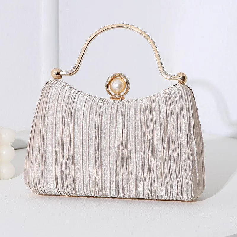 MAC071 Pearl Bag Banquet Bag Pleated Diamond Encrusted Handbag