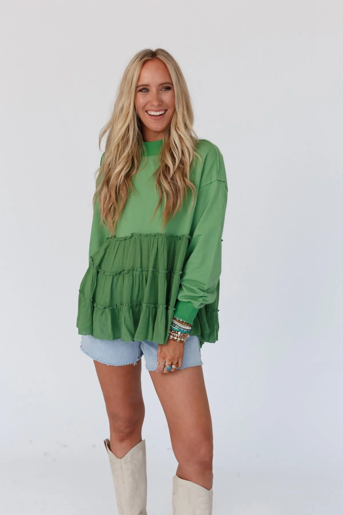 Madeira Tiered Babydoll Top - Green