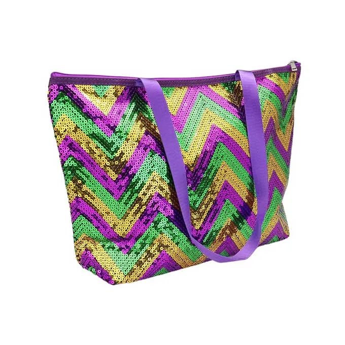 Mardi Gras Chevron Sequin Tote Shoulder Bag