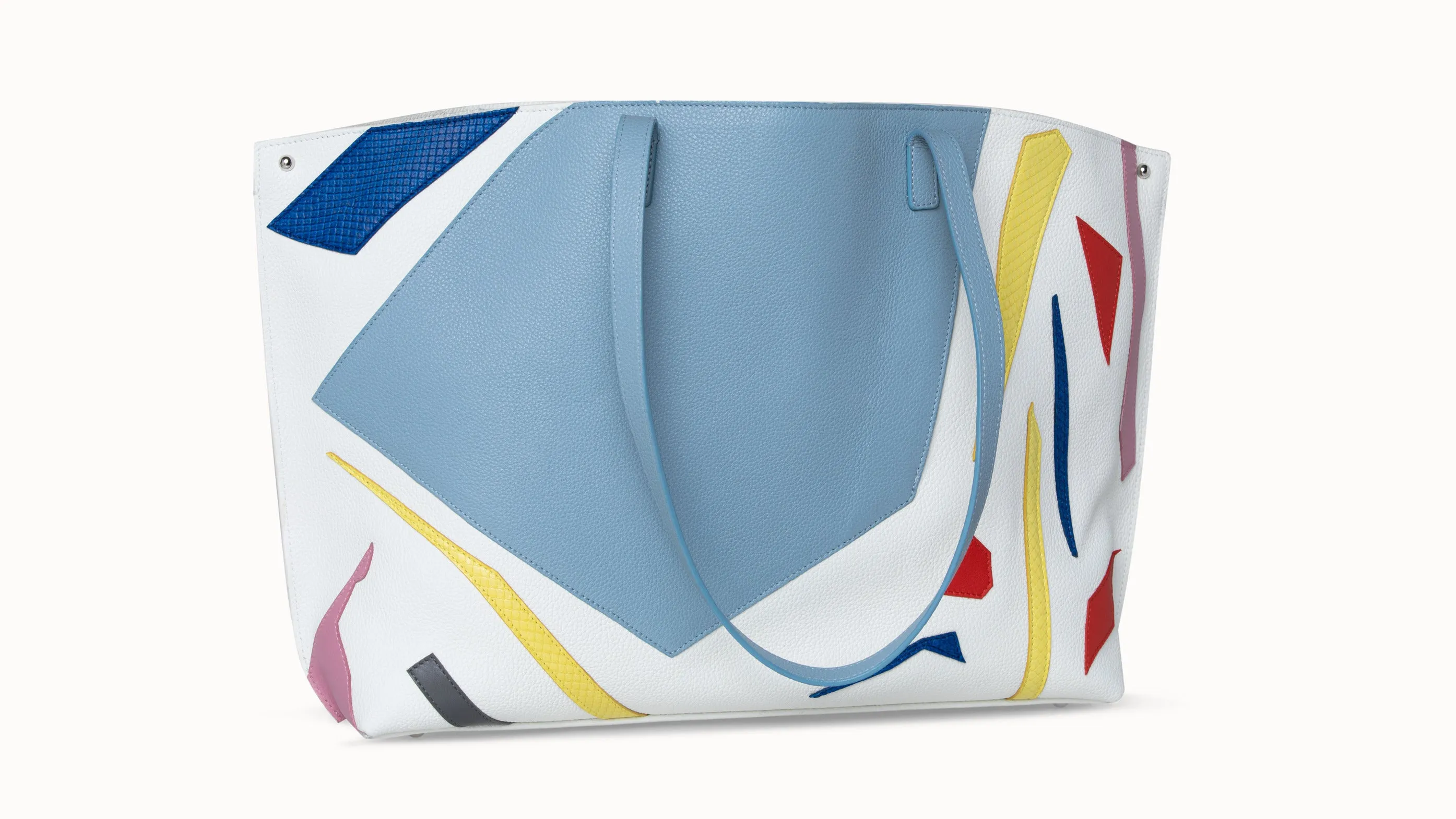 Medium Lederhandtasche mit bunten geometrischen Cut-outs