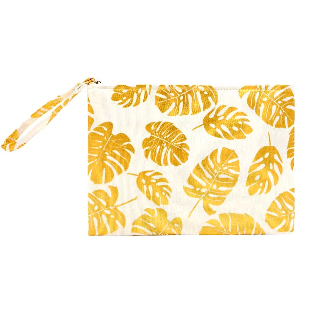 Metallic Tropical Leaf Patterned Pouch Clutch Bag