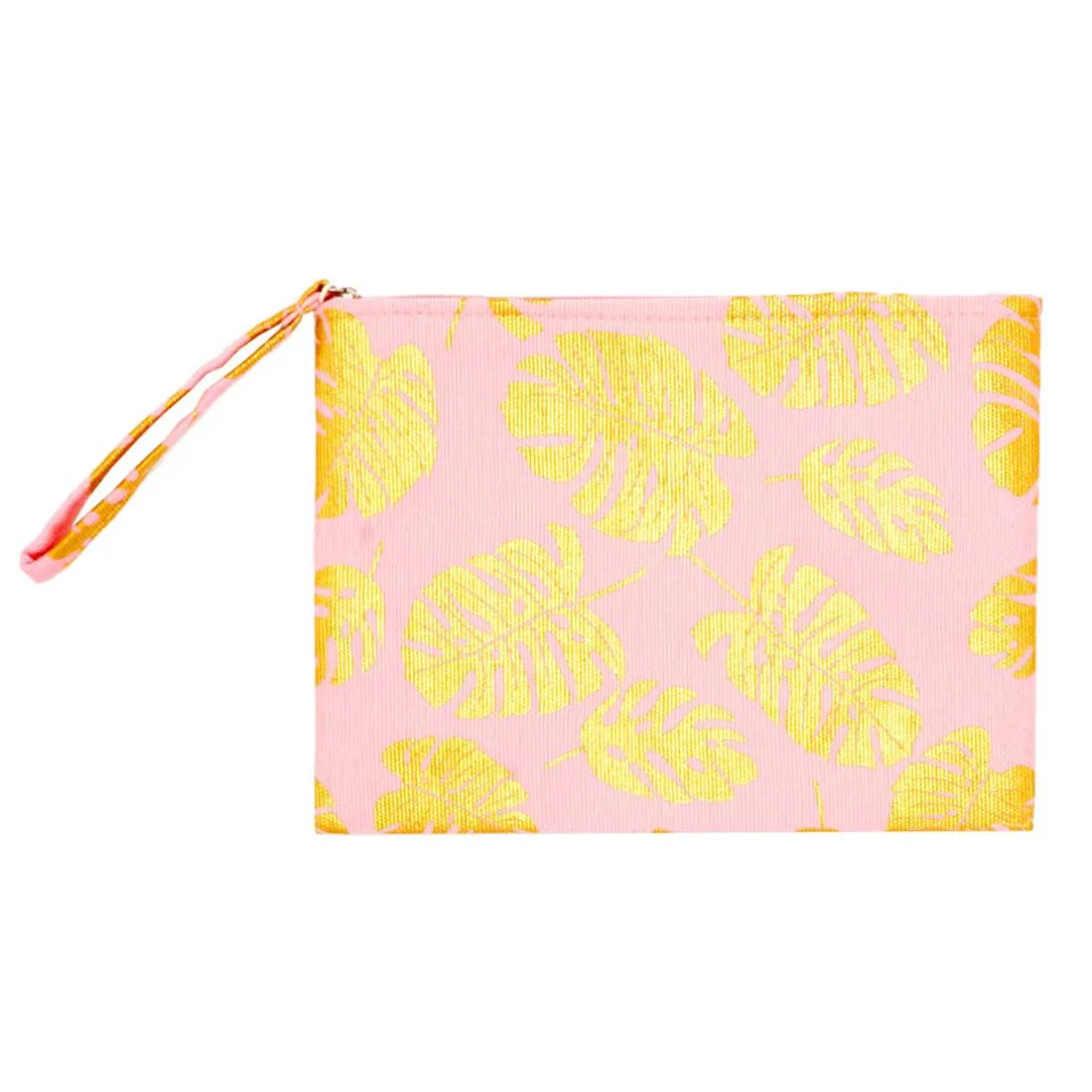 Metallic Tropical Leaf Patterned Pouch Clutch Bag