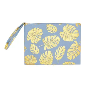 Metallic Tropical Leaf Patterned Pouch Clutch Bag