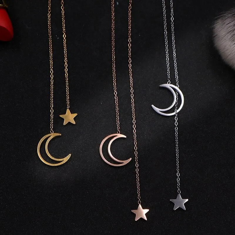 Moon And Star Titanium Steel Y Necklace