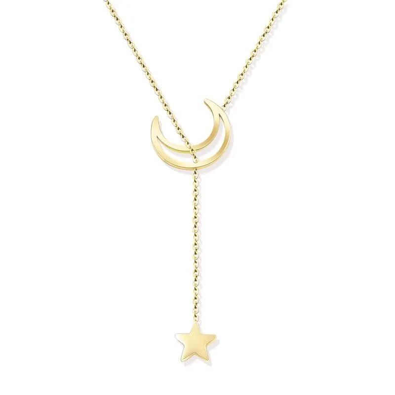 Moon And Star Titanium Steel Y Necklace