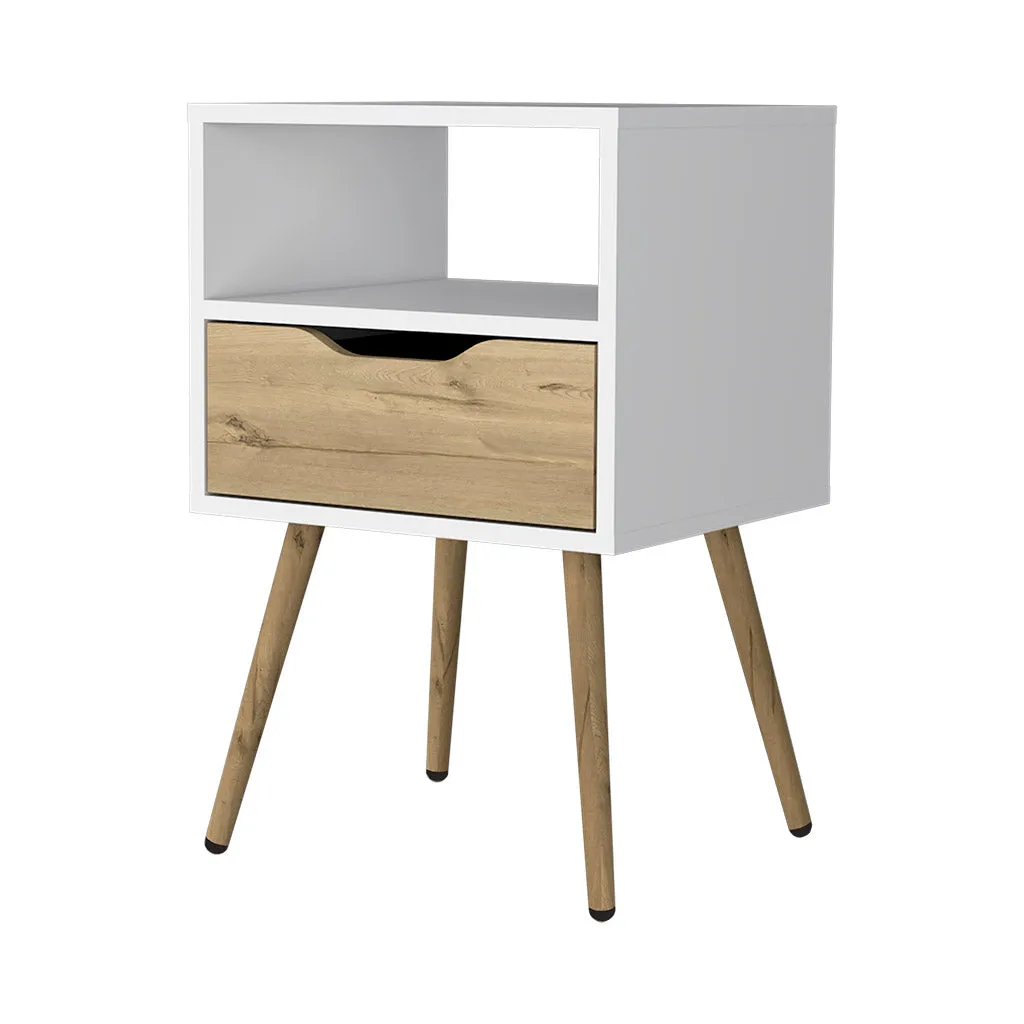 Nightstand Fugaz Open Shelf Single Drawer White/Light Oak