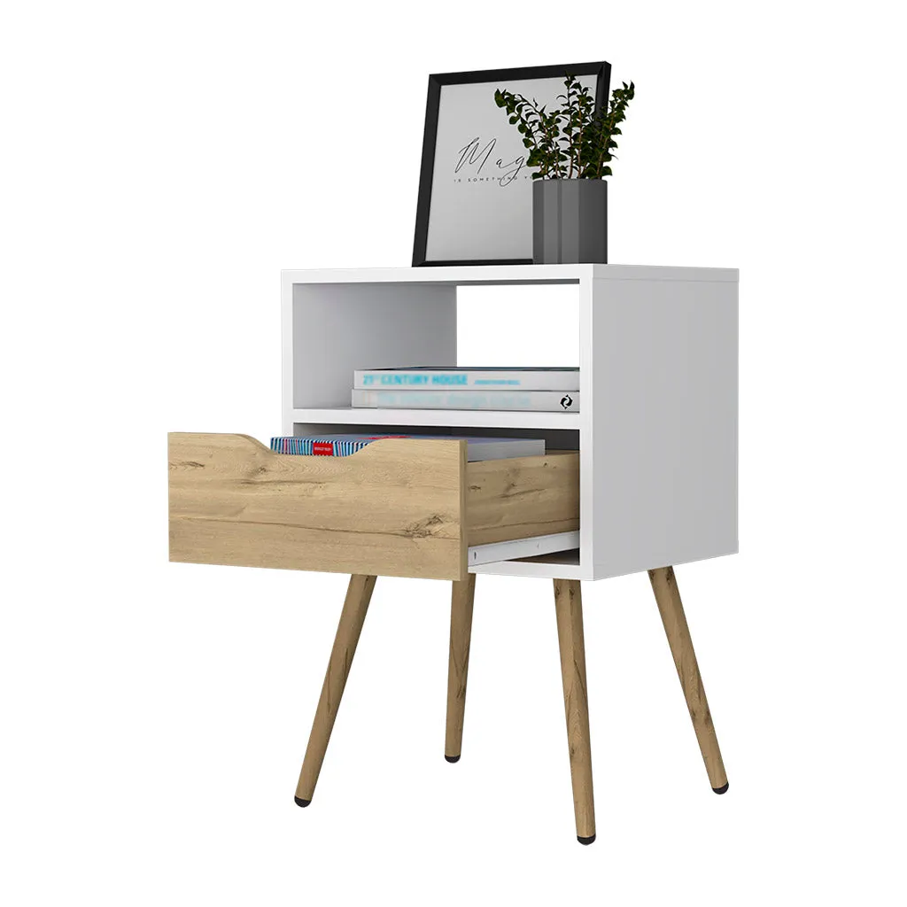 Nightstand Fugaz Open Shelf Single Drawer White/Light Oak