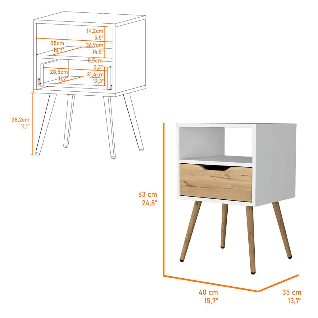 Nightstand Fugaz Open Shelf Single Drawer White/Light Oak