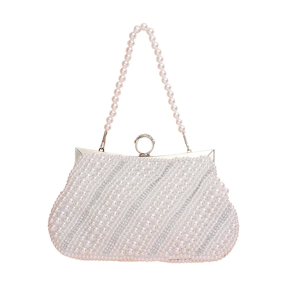 Oblique Pearl Stone Evening Clutch Tote Crossbody Bag