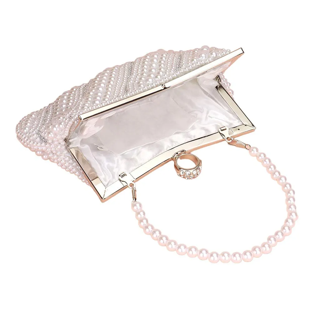 Oblique Pearl Stone Evening Clutch Tote Crossbody Bag