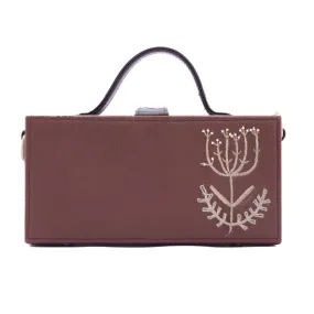 Ollie tan hand embroidered crossbody clutch bag for women