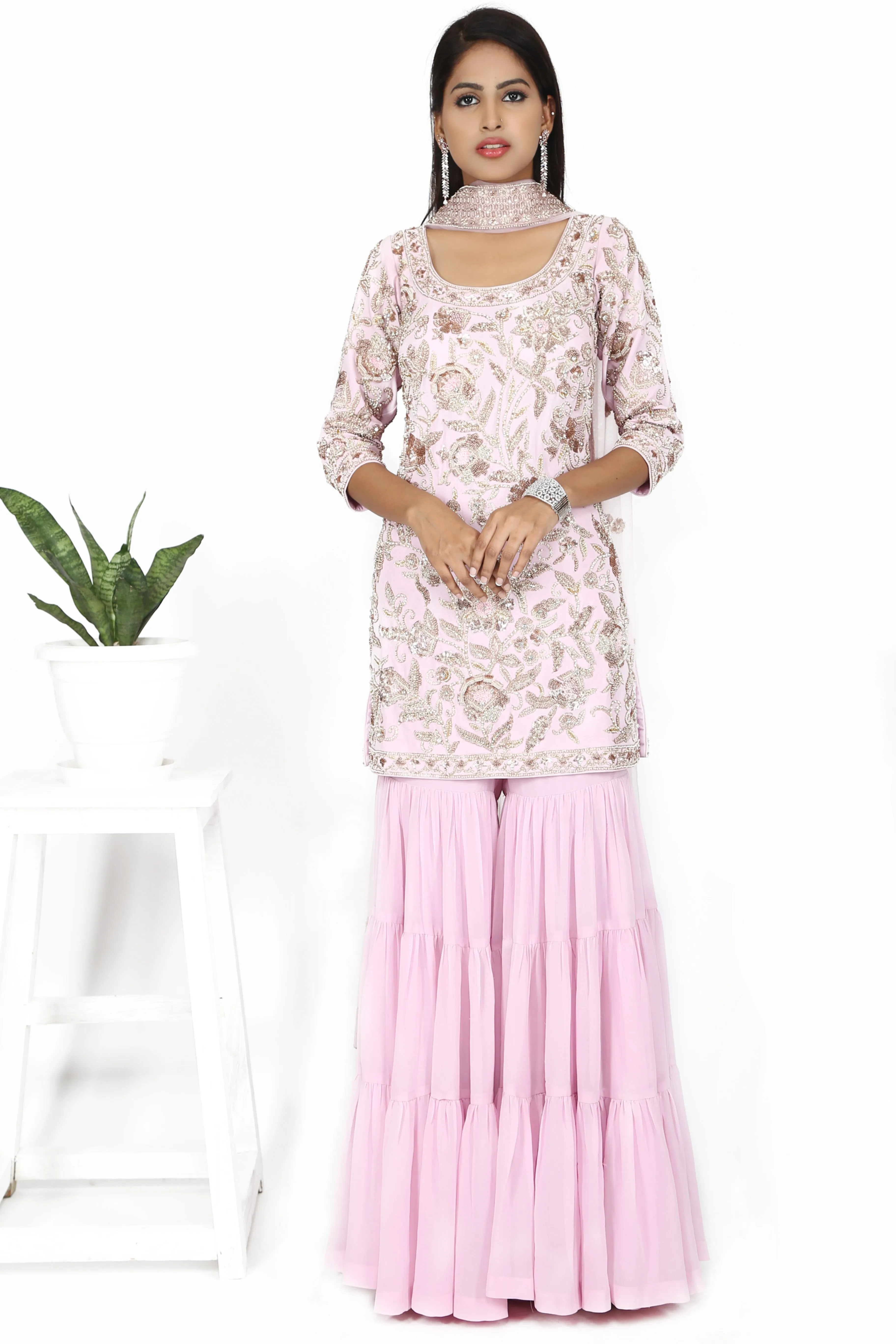 Pink rose sharara set